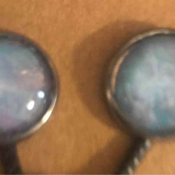 Hand painted necklace and earring set blue pink black colors - Picture 3 of 4